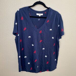 Loft Women’s Navy Lobster Crab Print V-Neck Tee XL Comfortable Coastal Style
